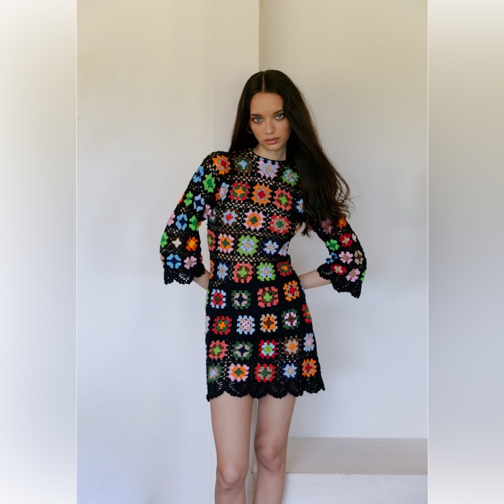 Alix Pinho***Black Crochet Flower Mini Dress***Small $858